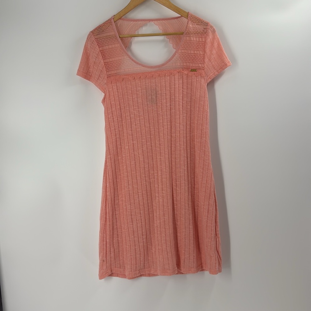 Tahari pale pastel peach shift dress lace cotton blend spring summer
